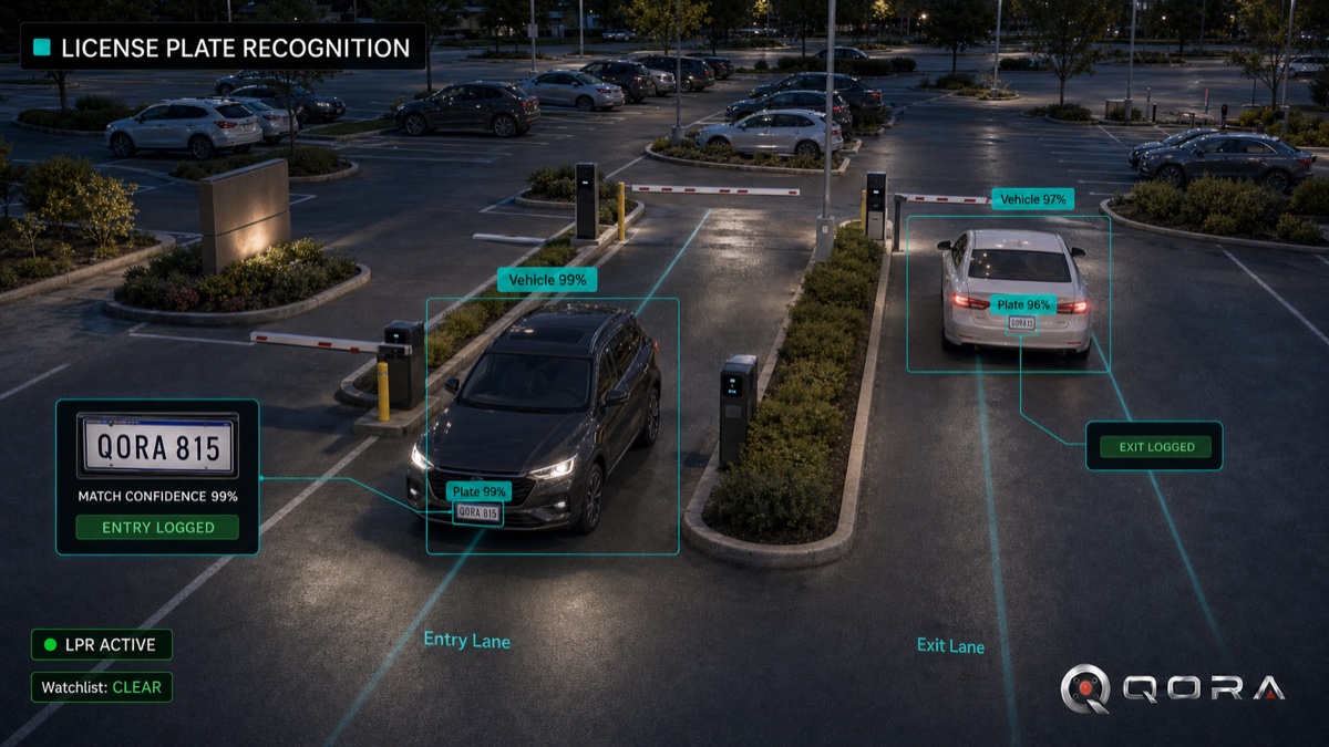 QORA parking lot monitoring with license-plate recognition.