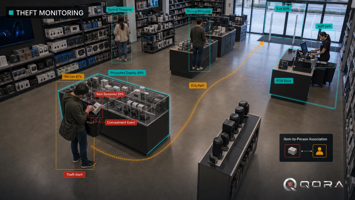 QORA retail store safety and loss-prevention monitoring.