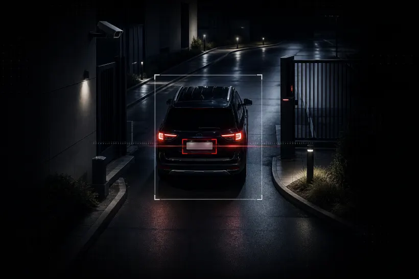 QORA reading a vehicle license plate at a gate.