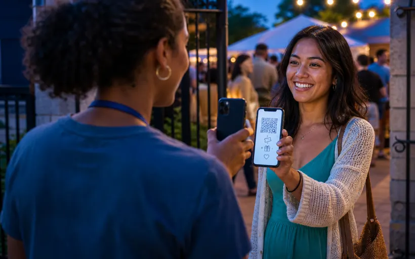 VenueFuze ticket sale and gate check-in on a mobile device.